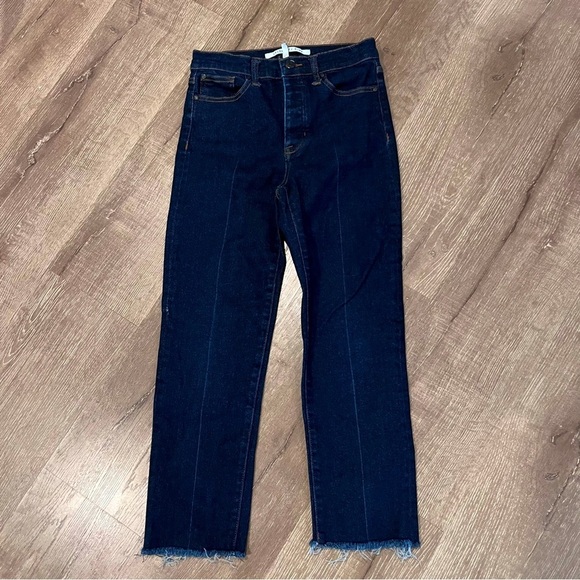 Celebrity Pink High Ride Straight Leg Jeans Blue Dark  Raw Hem Button Fl… - Picture 1 of 7